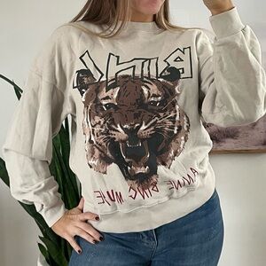 Anine Bing Cream Tiger Graphic Long Sleeve Tee